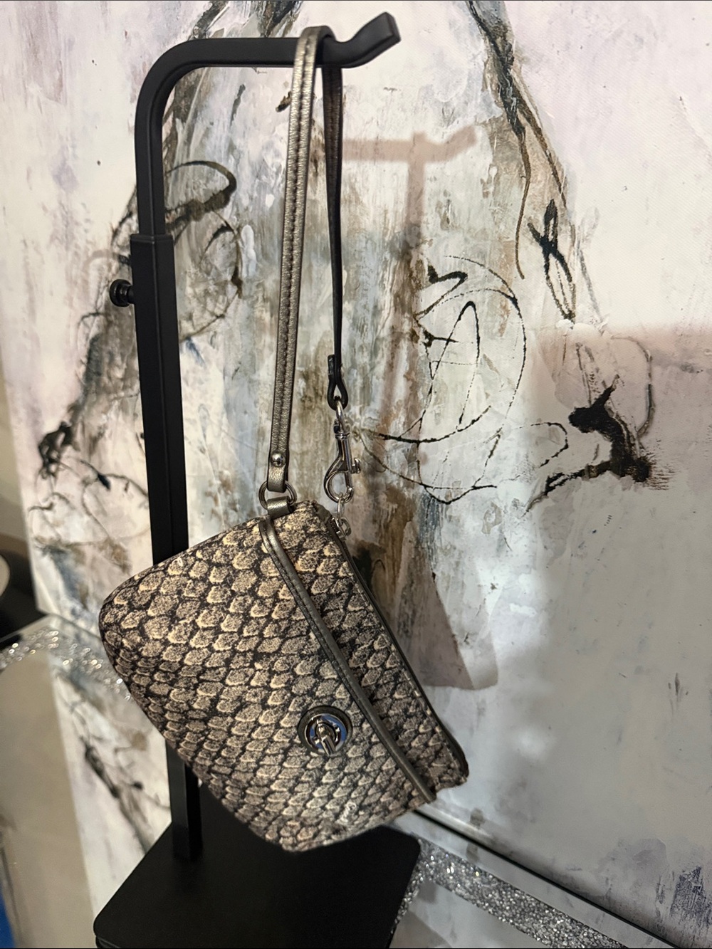 Coach Metallic Snake-Print Crossbody Bag - Silver/Brown